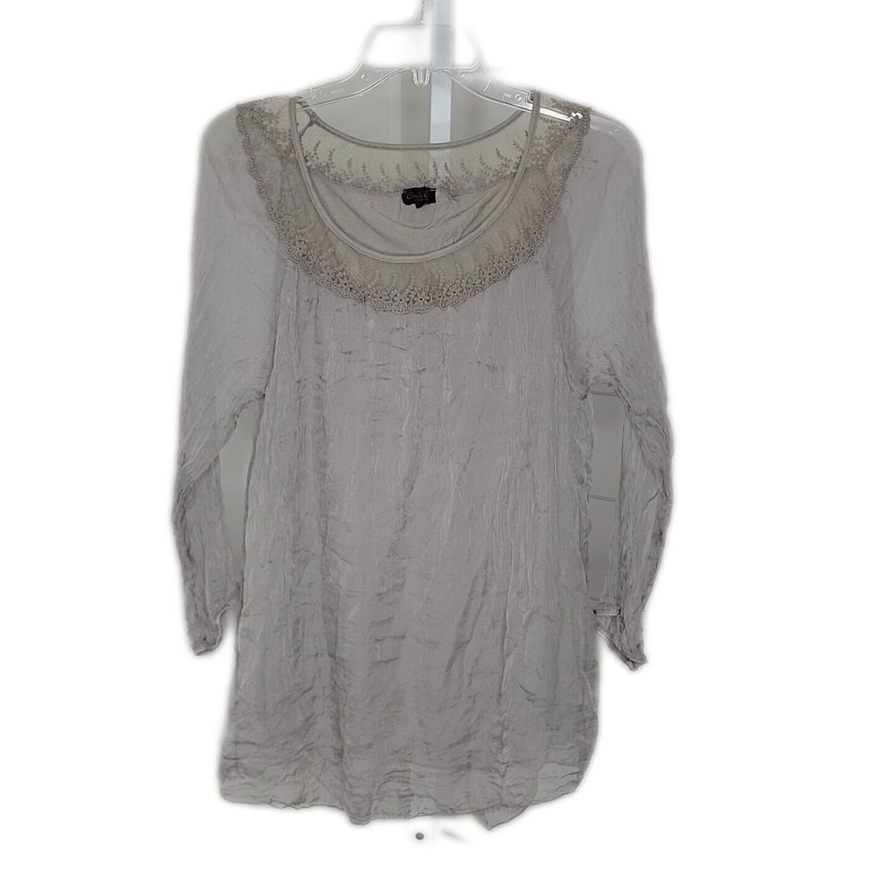 Carla Conti Blouse Shirt ~ Sz M ~ Gray ~ Long Sleeves